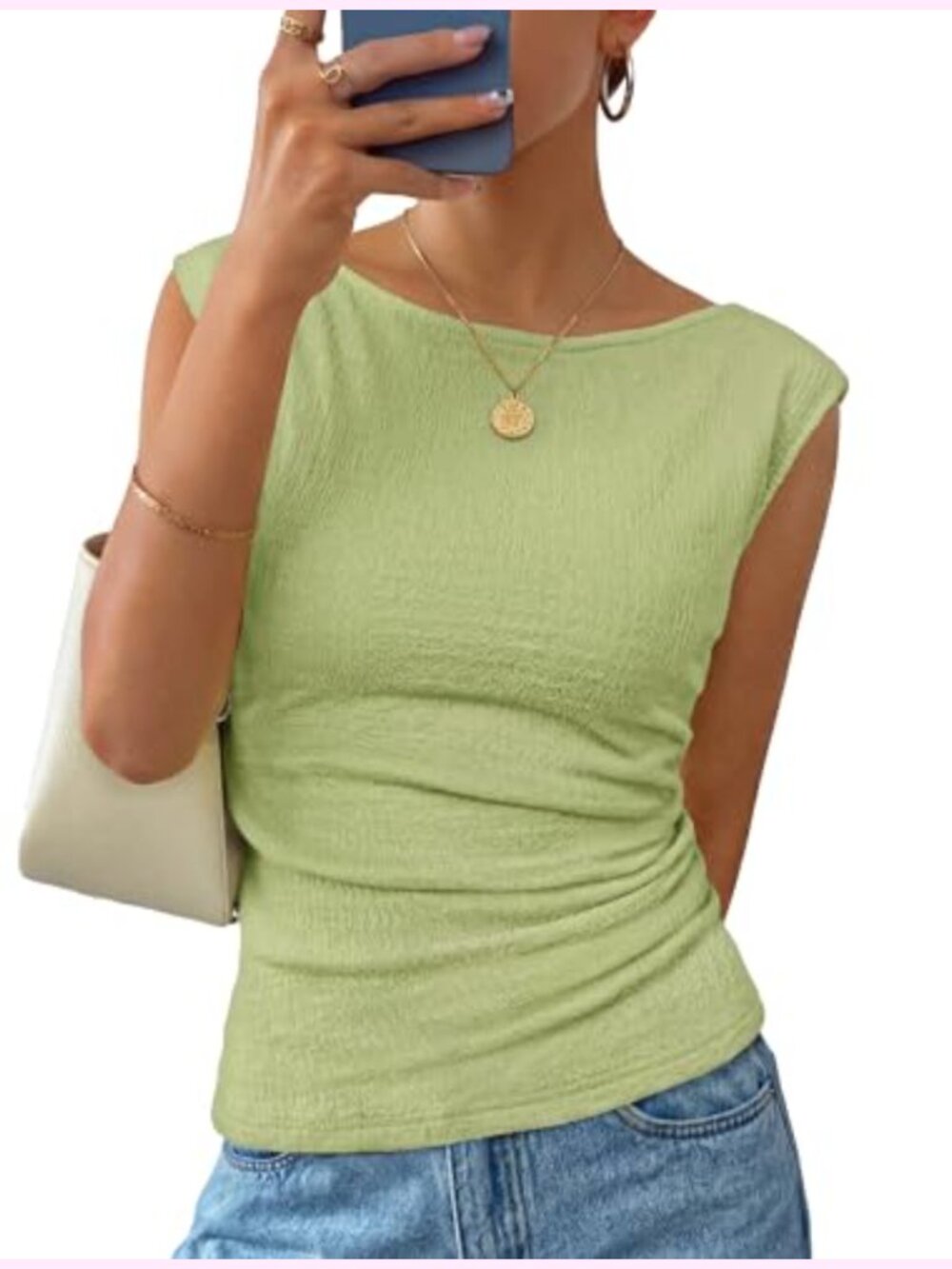 Women's Cap Sleeve Boat Neck Ruched Tank Top Slim Fit Going Out Tee